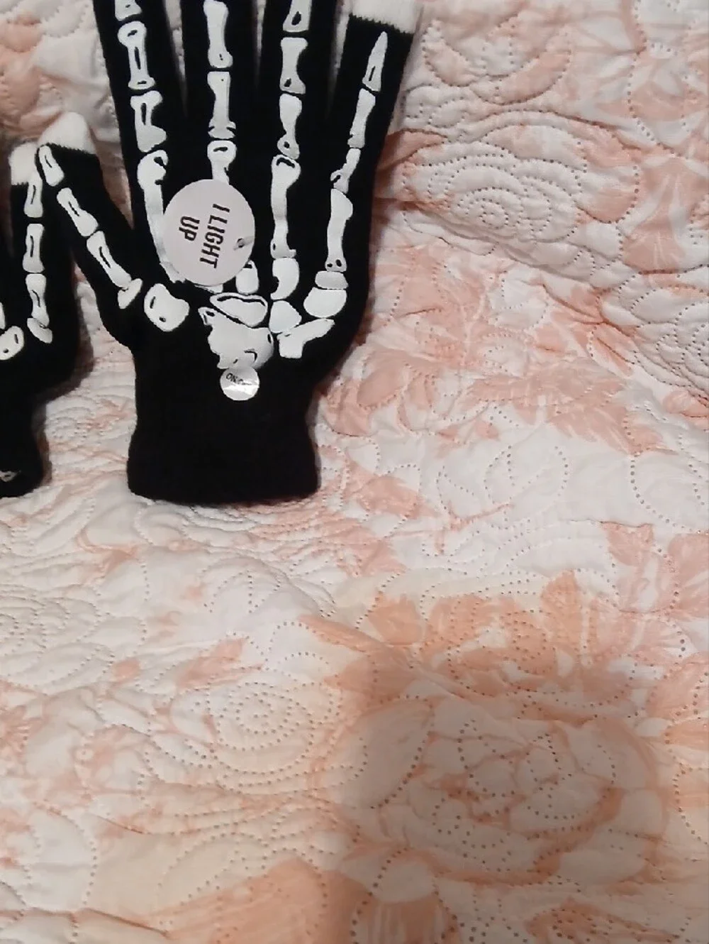 Forever 21 Black Skeleton LED Finger Gloves with Green Tips